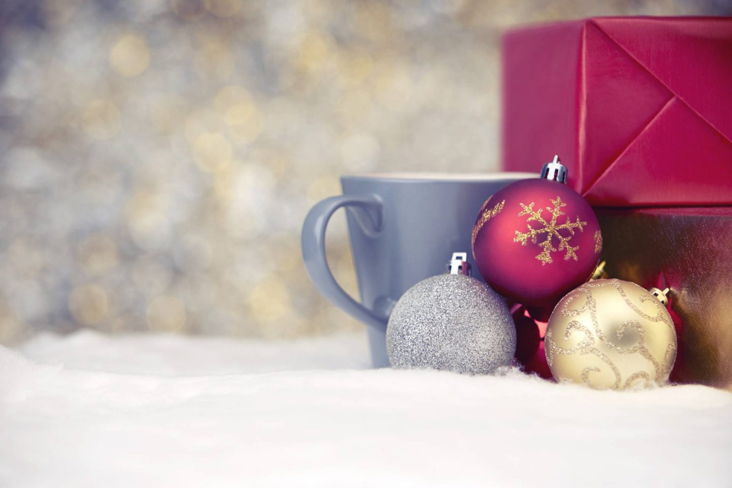 presents with mug and baubles