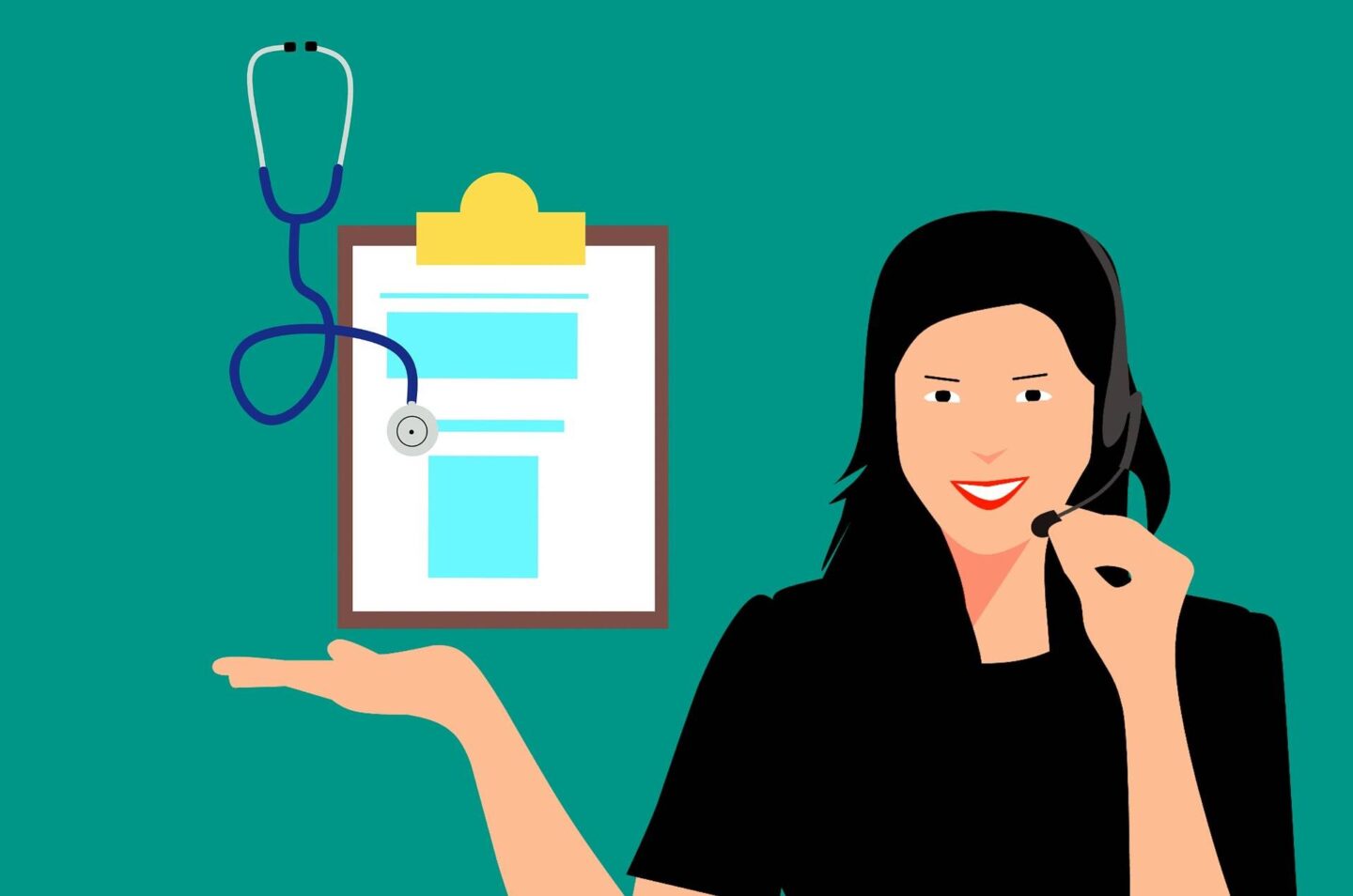 medical illustration, nurse, clipboard, stethoscope